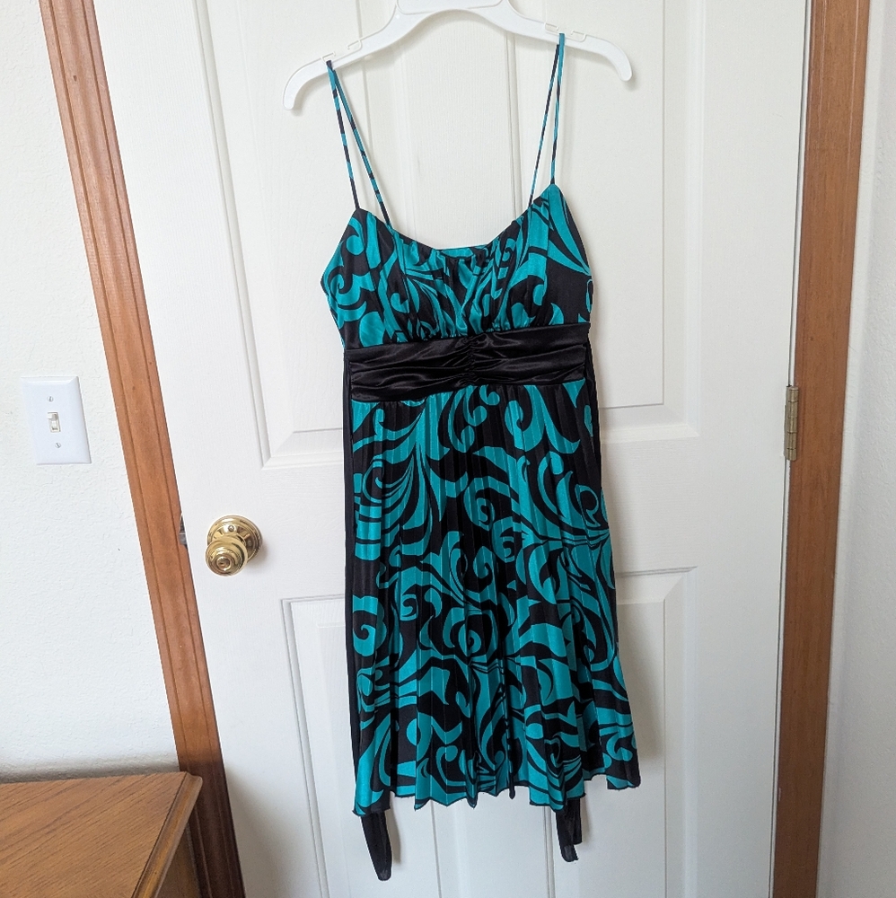 Black and Teal Satin Formal Dress